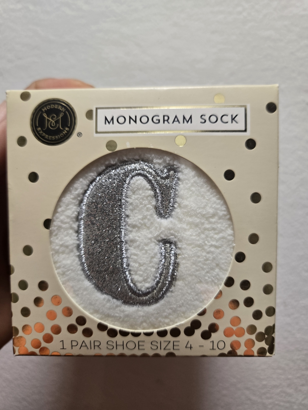 Expressions White Monogram Sock with Silver 'C' Accent